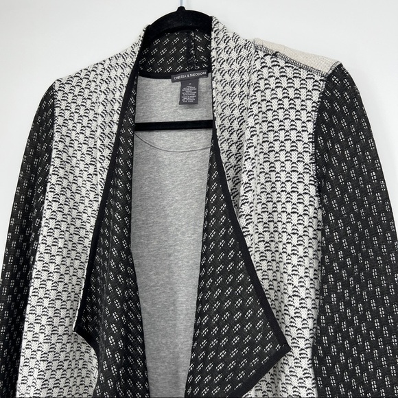 Chelsea & Theodore Colorblock Knit Long Sleeves Open Drape Notched Cardigan - Picture 3 of 8